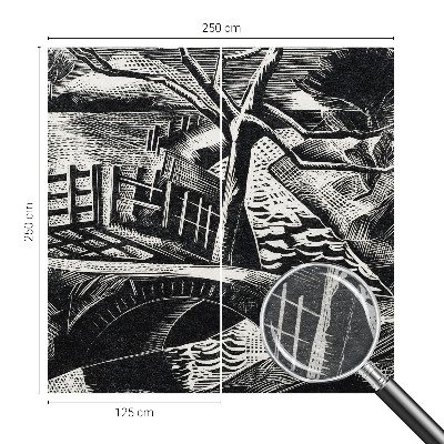 Wall mural for living room with an architectural landscape design