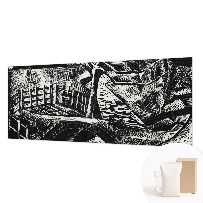 Wall mural for living room with an architectural landscape design