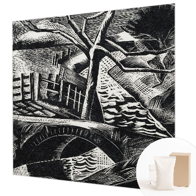 Wall mural for living room with an architectural landscape design