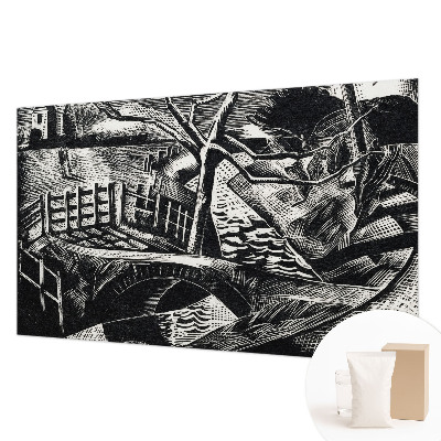 Wall mural for living room with an architectural landscape design