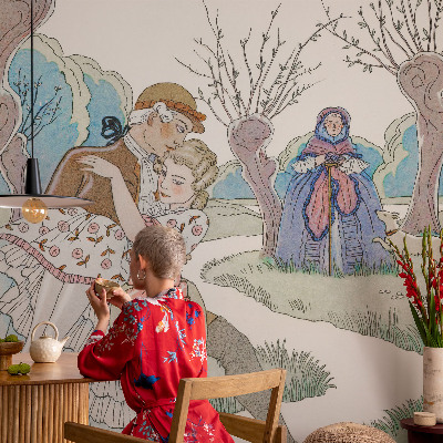 Bedroom wall mural wallpaper with a romantic scene