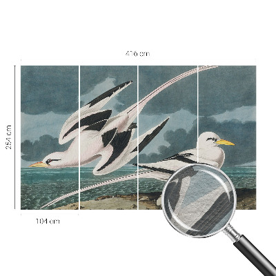 Large wallpaper mural with a birds-by-the-sea motif