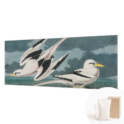 Large wallpaper mural with a birds-by-the-sea motif