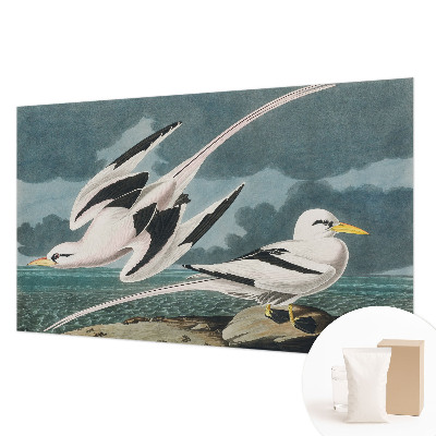 Large wallpaper mural with a birds-by-the-sea motif