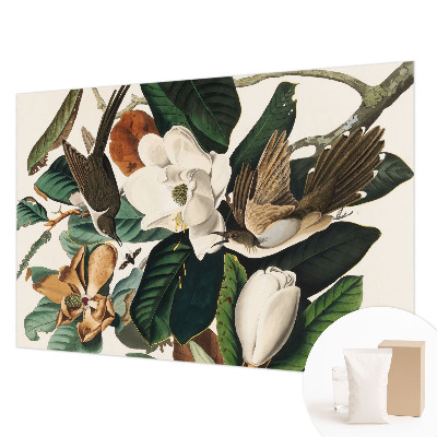 Custom size wall mural with a birds and magnolias design