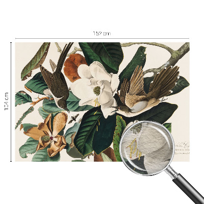 Custom size wall mural with a birds and magnolias design
