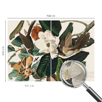 Custom size wall mural with a birds and magnolias design