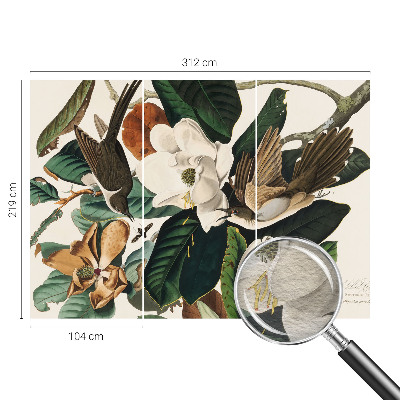 Custom size wall mural with a birds and magnolias design