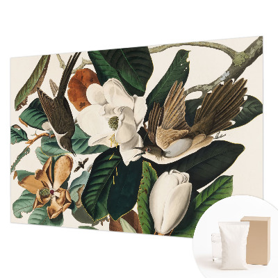 Custom size wall mural with a birds and magnolias design