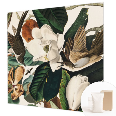 Custom size wall mural with a birds and magnolias design