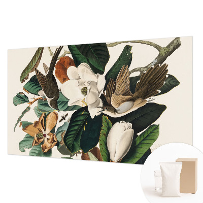 Custom size wall mural with a birds and magnolias design