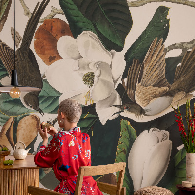 Custom size wall mural Birds magnolias
