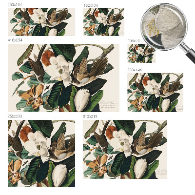 Custom size wall mural with a birds and magnolias design