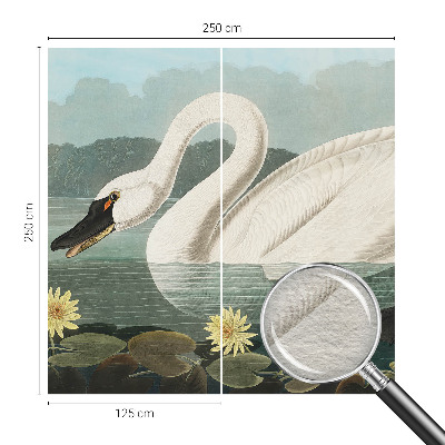 Modern wall mural with a swan and water lilies