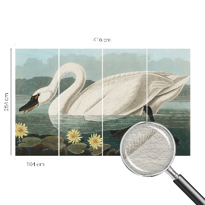 Modern wall mural with a swan and water lilies