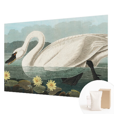 Modern wall mural with a swan and water lilies