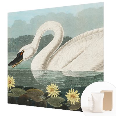 Modern wall mural with a swan and water lilies