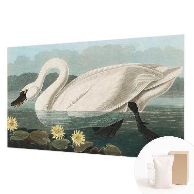 Modern wall mural with a swan and water lilies