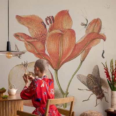 Non-woven wall mural with a botanical illustration