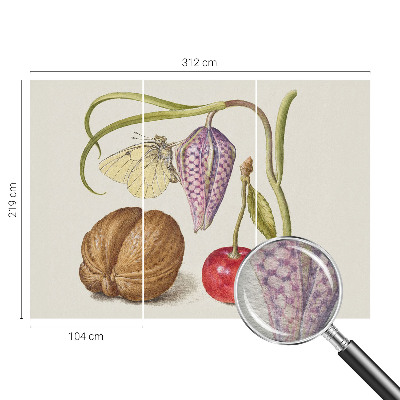 Non-woven photo wallpaper with a butterfly and plant motif