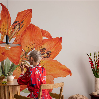 Wall mural with an orange lily motif