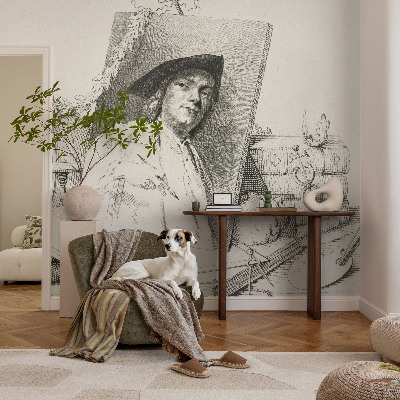 Bedroom wall mural wallpaper with an artistic portrait design