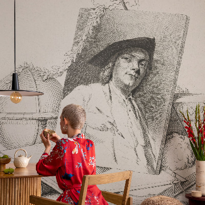 Bedroom wall mural wallpaper with an artistic portrait design