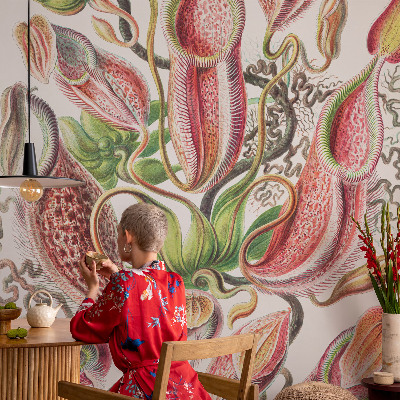 Large wallpaper mural with detailed plant motif
