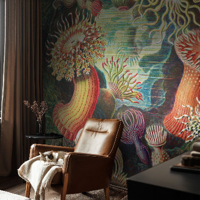 Modern wall mural for living room featuring a design of fancy anemones