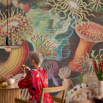 Modern wall mural for living room featuring a design of fancy anemones