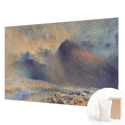 Decorative wall mural for living room with a mountain landscape design