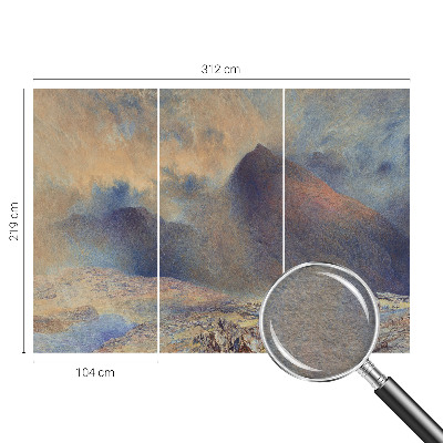 Decorative wall mural for living room with a mountain landscape design
