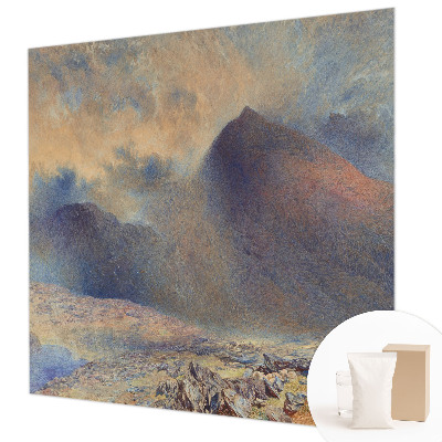 Decorative wall mural for living room with a mountain landscape design