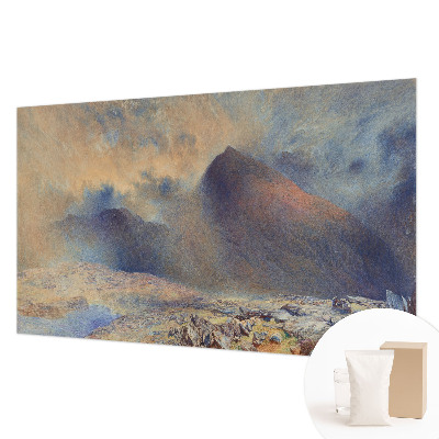 Decorative wall mural for living room with a mountain landscape design