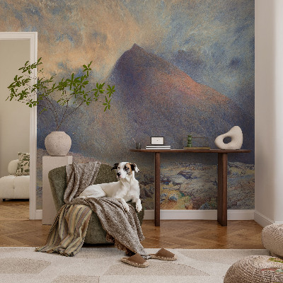 Decorative wall mural for living room with a mountain landscape design