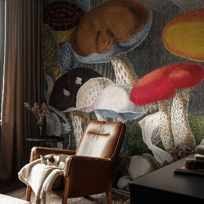 Wallpaper mural featuring a botanical mushroom pattern