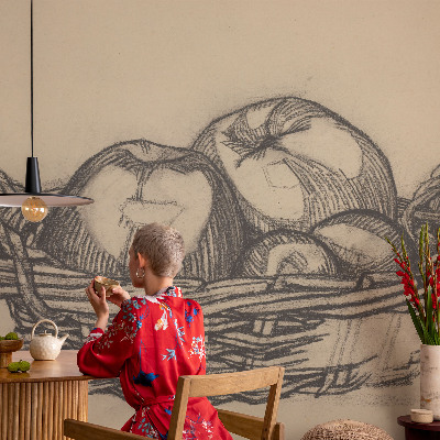 Wall mural with a fruit basket motif