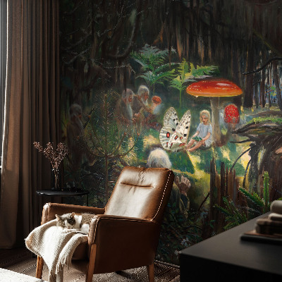 Wallpaper mural for living room with a fairytale forest design