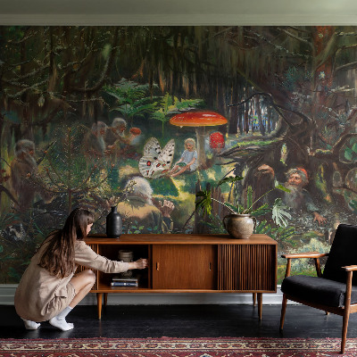 Wallpaper mural for living room with a fairytale forest design