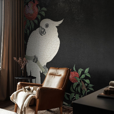 Custom size wall mural with a pomegranate parrot design