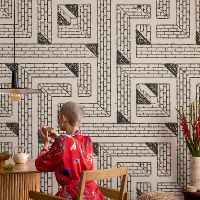 Modern wall mural for bedroom with a brick maze design