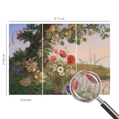 Non-woven wall mural with a floral idyll design