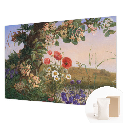 Non-woven wall mural with a floral idyll design