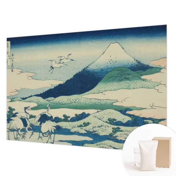 Wall mural for living room with a cranes and mountains design