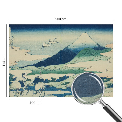 Wall mural for living room with a cranes and mountains design