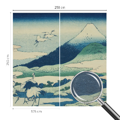 Wall mural for living room with a cranes and mountains design
