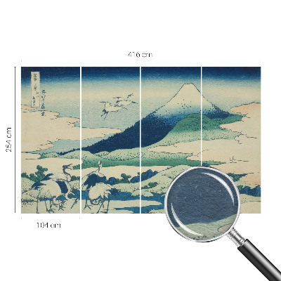 Wall mural for living room with a cranes and mountains design
