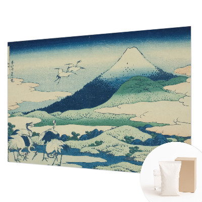 Wall mural for living room with a cranes and mountains design