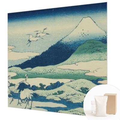 Wall mural for living room with a cranes and mountains design
