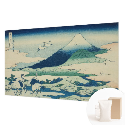 Wall mural for living room with a cranes and mountains design